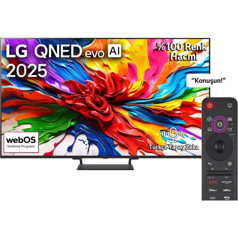 LG 65QNED93A6A 65 inç 165 Ekran Uydu Alıcılı 4K Smart AI Sihirli Kumanda webOS25 evo MiniLED QNED TV