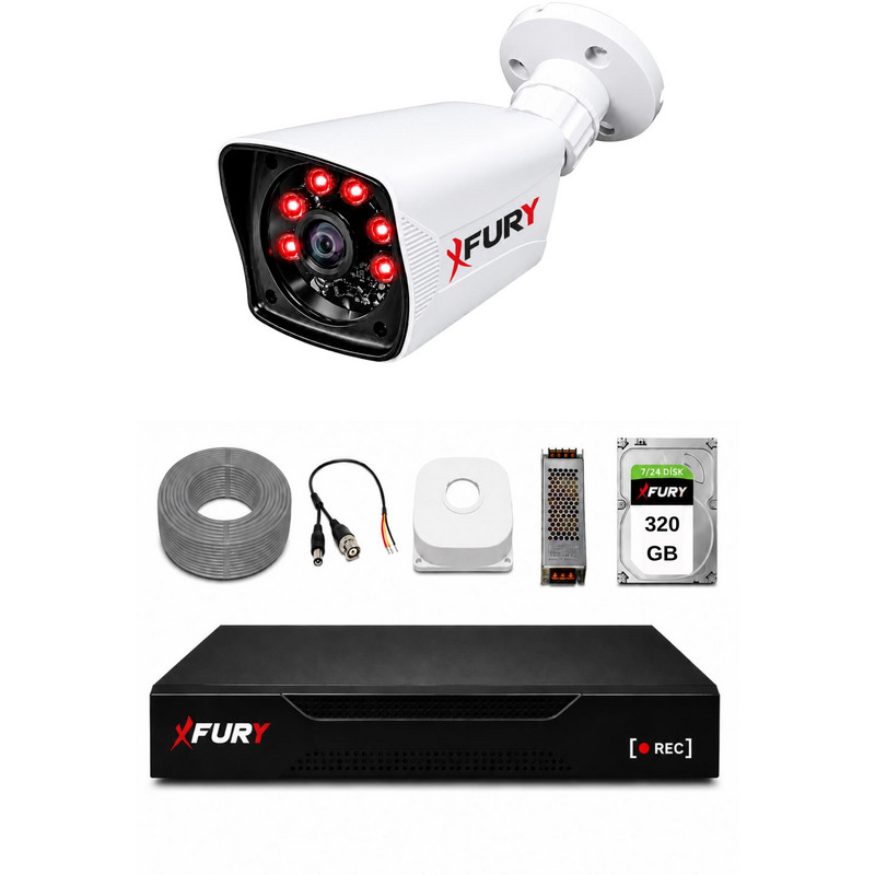 FURY 1 Kameralı 2MP 1080P Full HD 6 Atom LED Gece Görüşlü 320 GB HDD 5525 Güvenlik Kamera Seti Beyaz